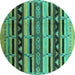 Round Solid Turquoise Modern Rug, urb1217turq