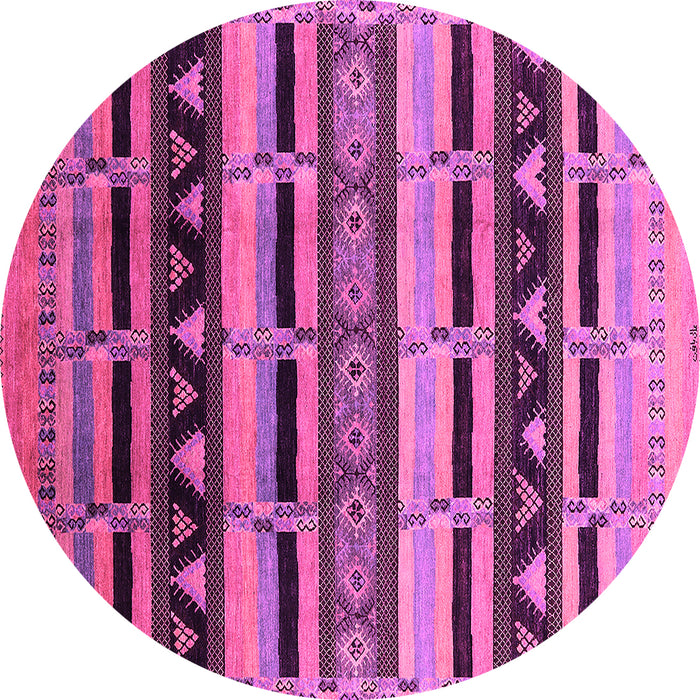Round Machine Washable Solid Pink Modern Rug, wshurb1217pnk