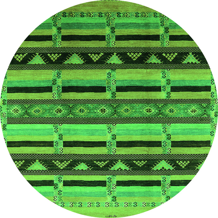 Round Machine Washable Solid Green Modern Area Rugs, wshurb1217grn