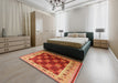 Mid-Century Modern Orange Oriental Rug in a Bedroom, urb1218