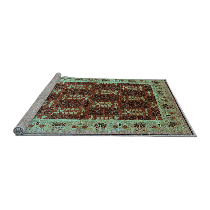 Sideview of Machine Washable Oriental Light Blue Traditional Rug, wshurb1218lblu