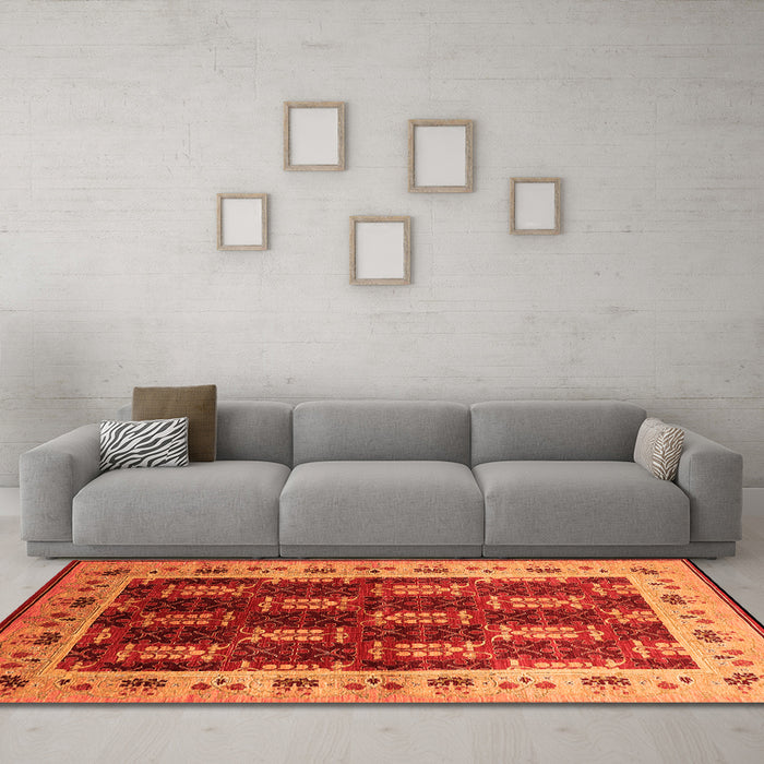 Machine Washable Oriental Orange Traditional Area Rugs in a Living Room, wshurb1218org
