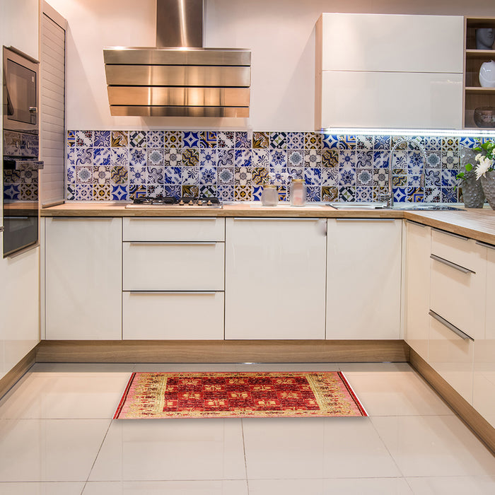 Mid-Century Modern Orange Oriental Rug in a Kitchen, urb1218