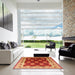 Square Mid-Century Modern Orange Oriental Rug in a Living Room, urb1218