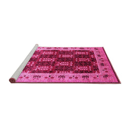 Sideview of Machine Washable Oriental Pink Traditional Rug, wshurb1218pnk
