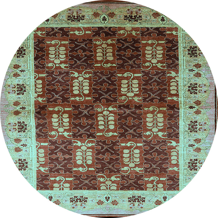 Round Machine Washable Oriental Light Blue Traditional Rug, wshurb1218lblu