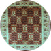 Round Machine Washable Oriental Light Blue Traditional Rug, wshurb1218lblu