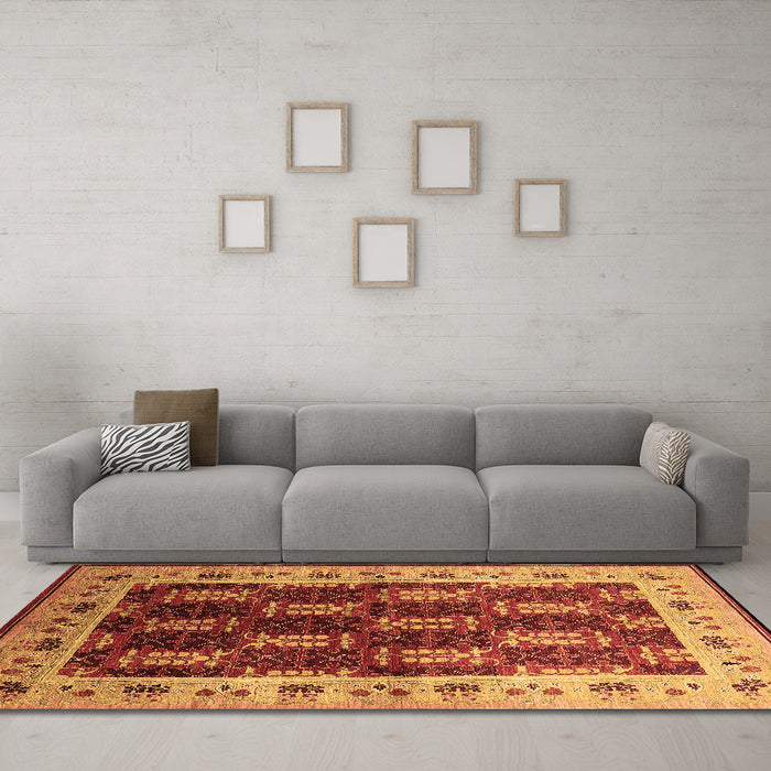 Machine Washable Oriental Brown Traditional Rug in a Living Room,, wshurb1218brn