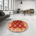 Round Mid-Century Modern Orange Oriental Rug in a Office, urb1218