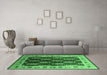 Machine Washable Oriental Emerald Green Traditional Area Rugs in a Living Room,, wshurb1218emgrn