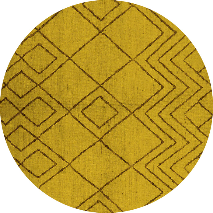 Round Machine Washable Solid Yellow Modern Rug, wshurb1219yw