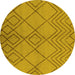 Round Machine Washable Solid Yellow Modern Rug, wshurb1219yw