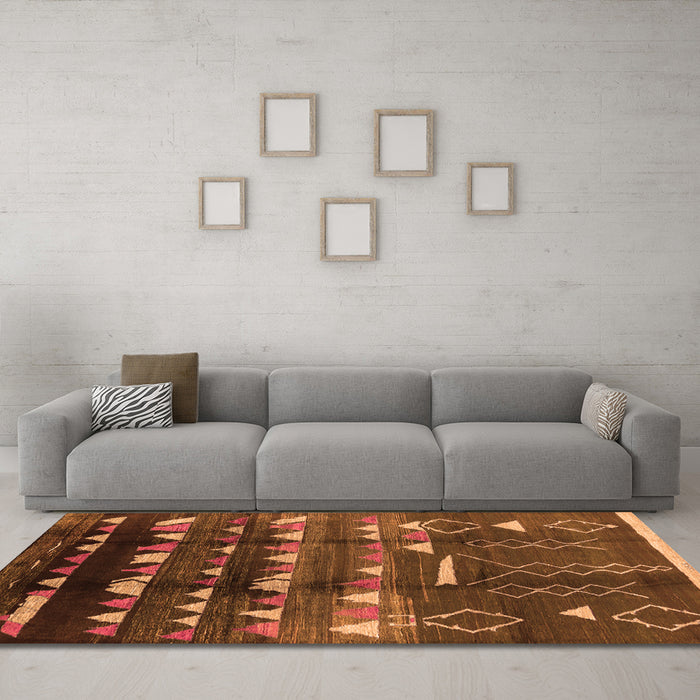 Machine Washable Solid Orange Modern Area Rugs in a Living Room, wshurb1220org