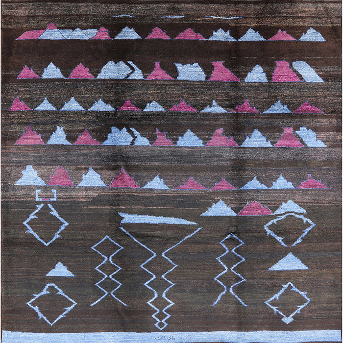 Square Machine Washable Industrial Modern Burgundy Brown Rug, wshurb1220