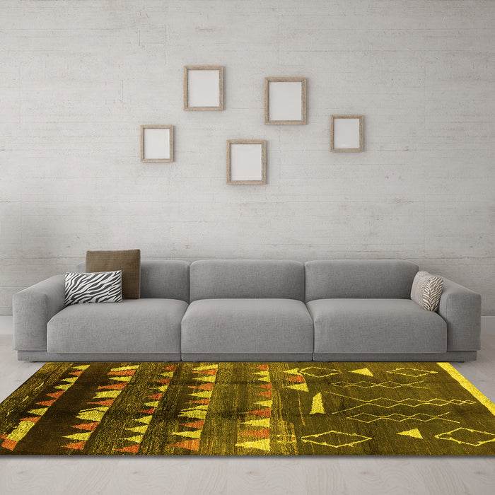 Machine Washable Solid Yellow Modern Rug in a Living Room, wshurb1220yw