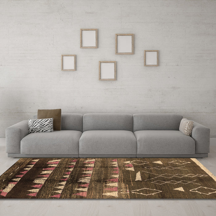 Machine Washable Solid Brown Modern Rug in a Living Room,, wshurb1220brn