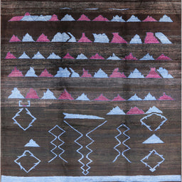 Square Mid-Century Modern Burgundy Brown Solid Rug, urb1220