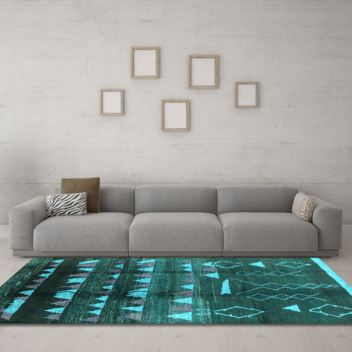 Machine Washable Solid Turquoise Modern Area Rugs in a Living Room,, wshurb1220turq