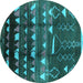 Round Machine Washable Solid Turquoise Modern Area Rugs, wshurb1220turq