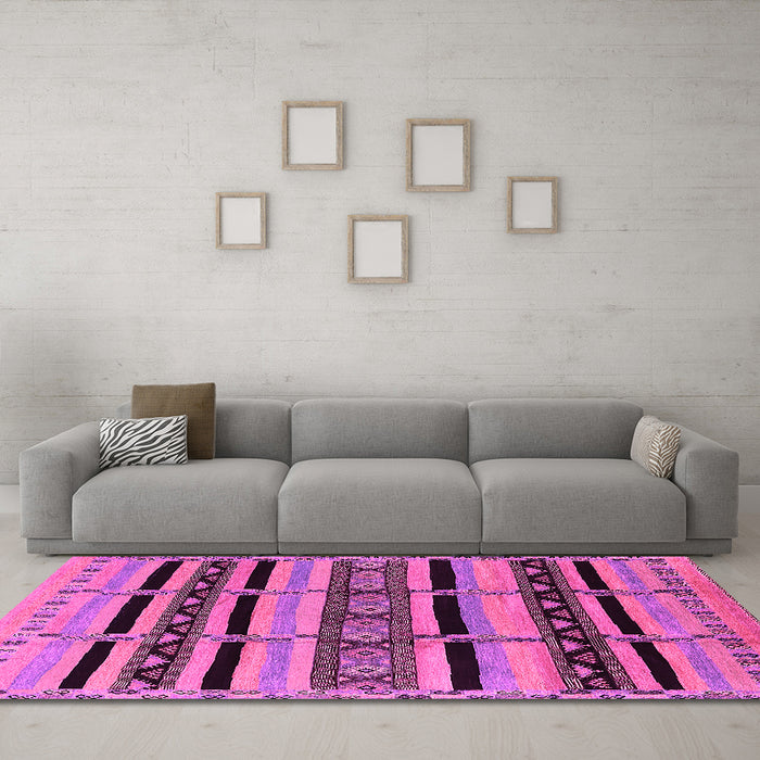 Machine Washable Solid Pink Modern Rug in a Living Room, wshurb1221pnk
