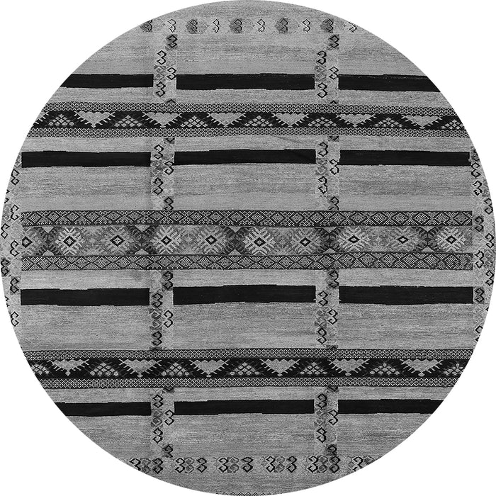 Round Machine Washable Solid Gray Modern Rug, wshurb1221gry