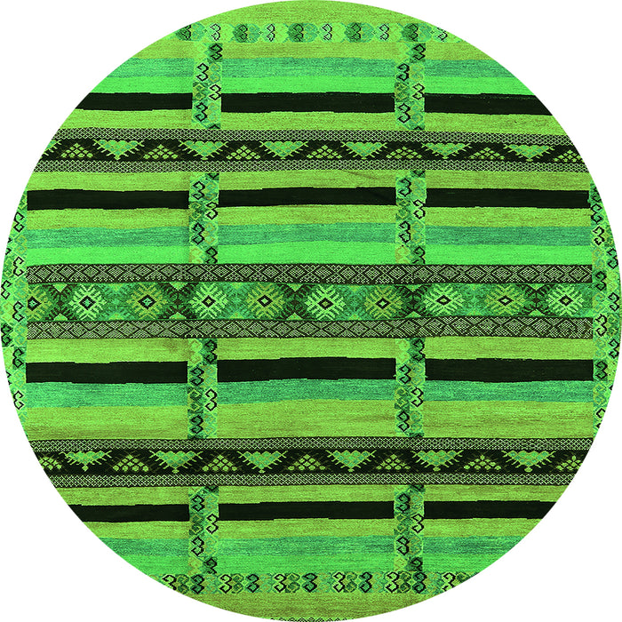 Round Machine Washable Solid Green Modern Area Rugs, wshurb1221grn