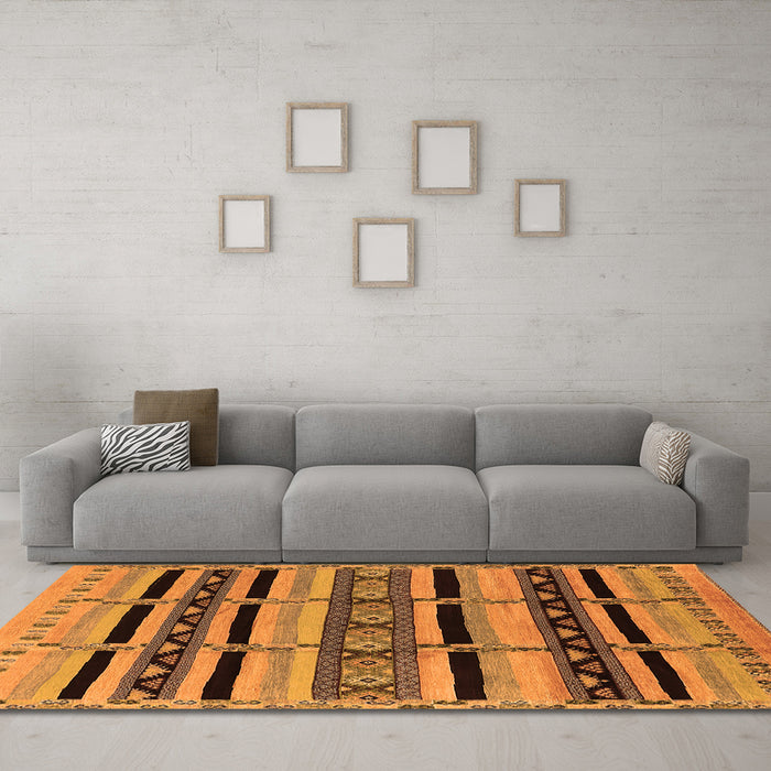 Machine Washable Solid Orange Modern Area Rugs in a Living Room, wshurb1221org