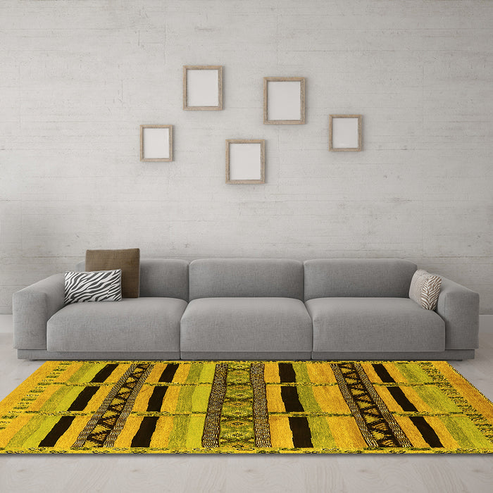 Machine Washable Solid Yellow Modern Rug in a Living Room, wshurb1221yw