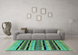 Machine Washable Solid Turquoise Modern Area Rugs in a Living Room,, wshurb1221turq