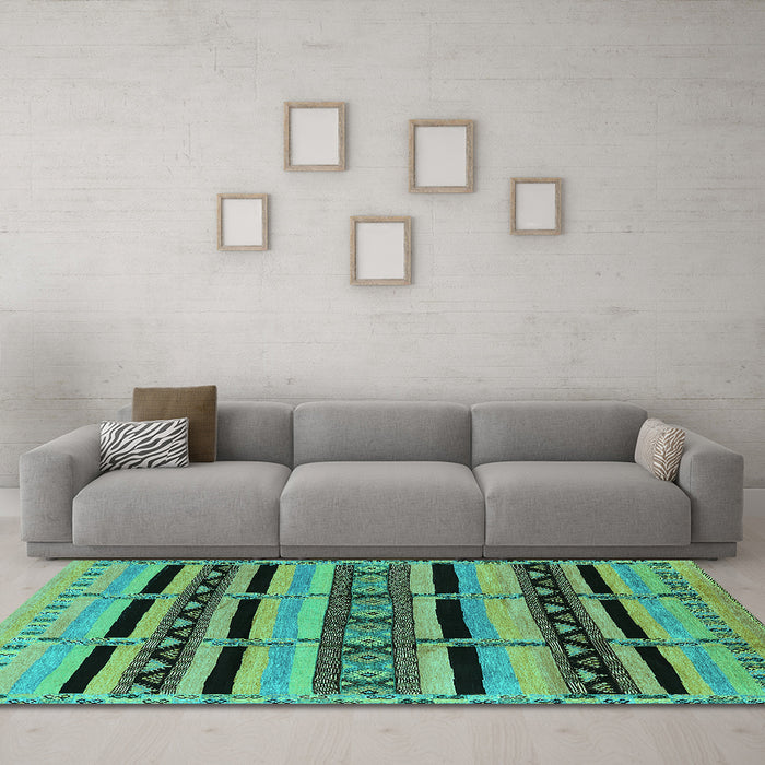 Machine Washable Solid Turquoise Modern Area Rugs in a Living Room,, wshurb1221turq