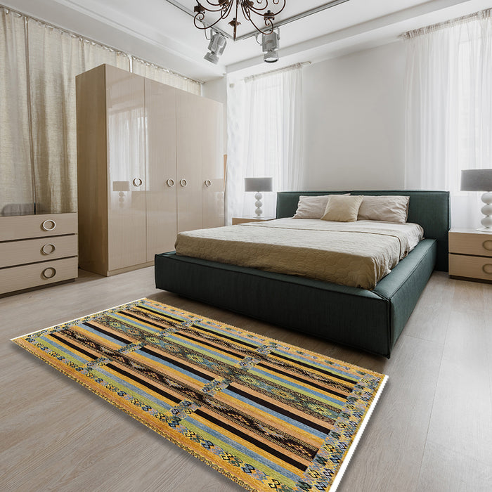 Mid-Century Modern Dark Brown Solid Rug in a Bedroom, urb1221