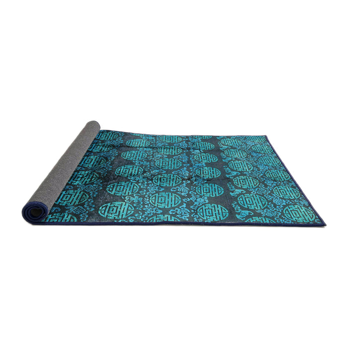 Sideview of Mid-Century Modern Dark Turquoise Green Oriental Rug, urb1222