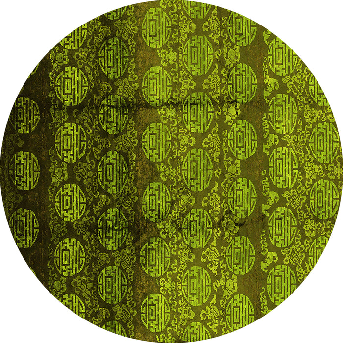 Round Oriental Yellow Industrial Rug, urb1222yw