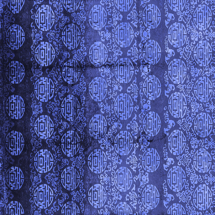 Square Machine Washable Oriental Blue Industrial Rug, wshurb1222blu