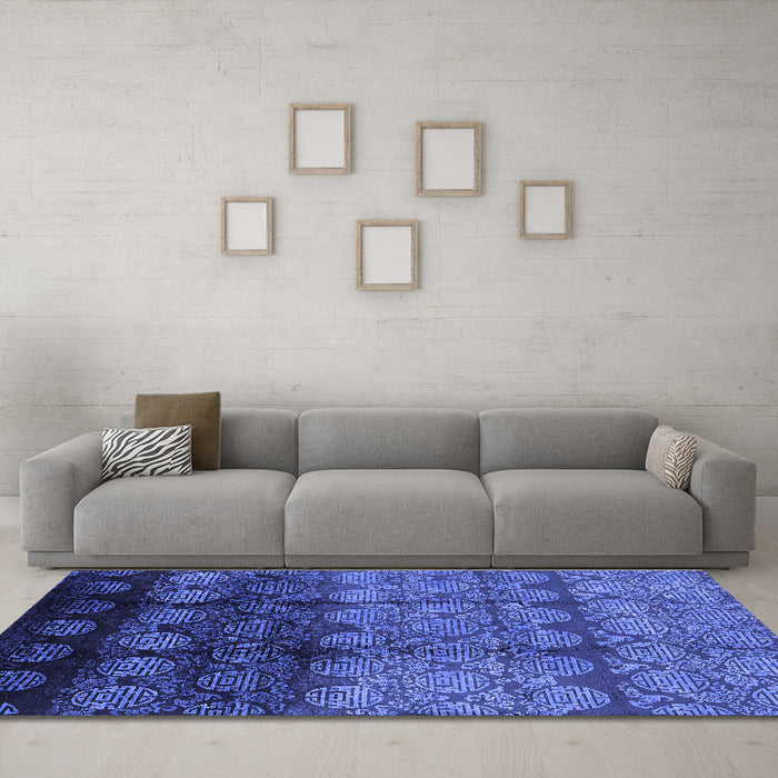 Machine Washable Oriental Blue Industrial Rug in a Living Room, wshurb1222blu
