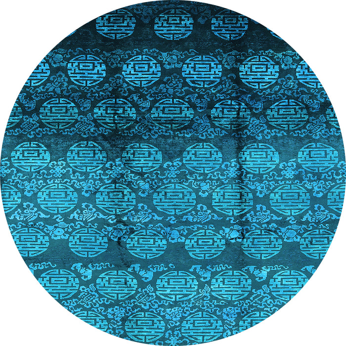 Round Machine Washable Oriental Light Blue Industrial Rug, wshurb1222lblu