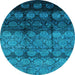 Round Machine Washable Oriental Light Blue Industrial Rug, wshurb1222lblu