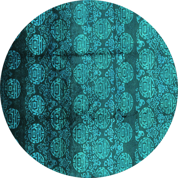 Round Oriental Turquoise Industrial Rug, urb1222turq