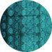 Round Oriental Turquoise Industrial Rug, urb1222turq