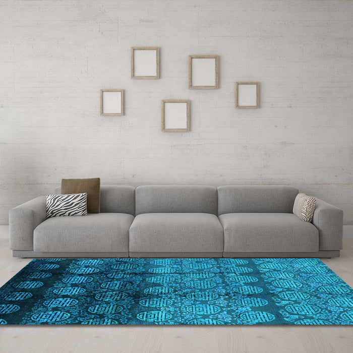 Machine Washable Oriental Light Blue Industrial Rug in a Living Room, wshurb1222lblu
