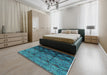 Machine Washable Industrial Modern Dark Turquoise Green Rug in a Bedroom, wshurb1222