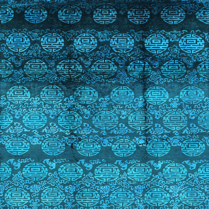 Square Machine Washable Oriental Light Blue Industrial Rug, wshurb1222lblu