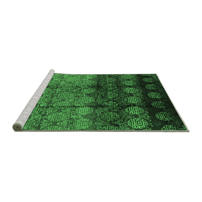 Sideview of Machine Washable Oriental Emerald Green Industrial Area Rugs, wshurb1222emgrn