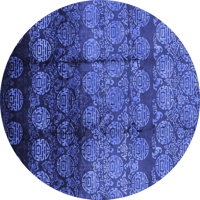 Round Machine Washable Oriental Blue Industrial Rug, wshurb1222blu