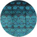 Round Machine Washable Industrial Modern Dark Turquoise Green Rug, wshurb1222