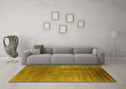 Machine Washable Oriental Yellow Traditional Rug in a Living Room, wshurb1223yw