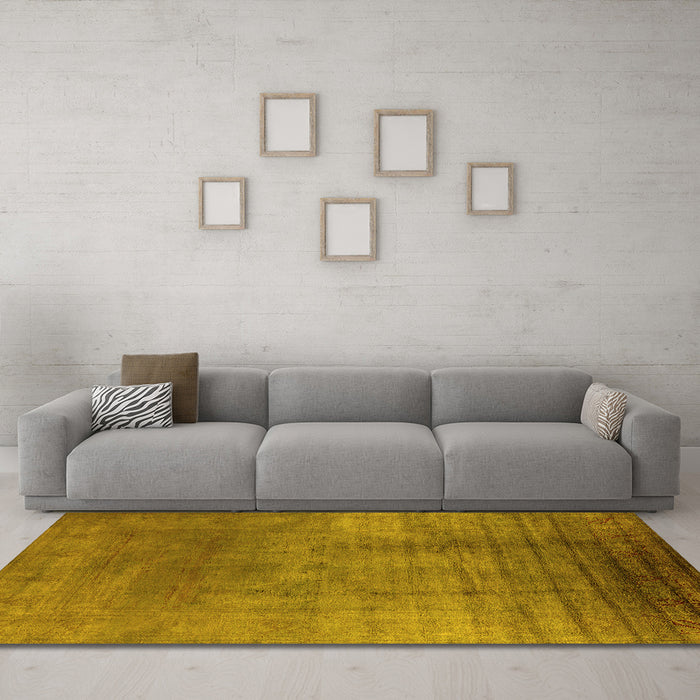 Machine Washable Oriental Yellow Traditional Rug in a Living Room, wshurb1223yw