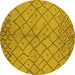 Round Machine Washable Solid Yellow Modern Rug, wshurb1224yw