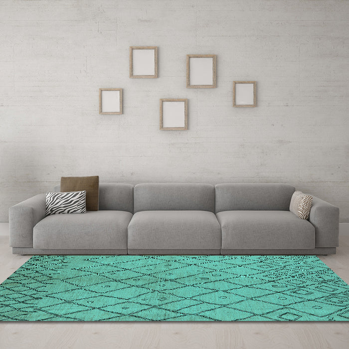Machine Washable Solid Turquoise Modern Area Rugs in a Living Room,, wshurb1224turq