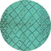 Round Machine Washable Solid Turquoise Modern Area Rugs, wshurb1224turq